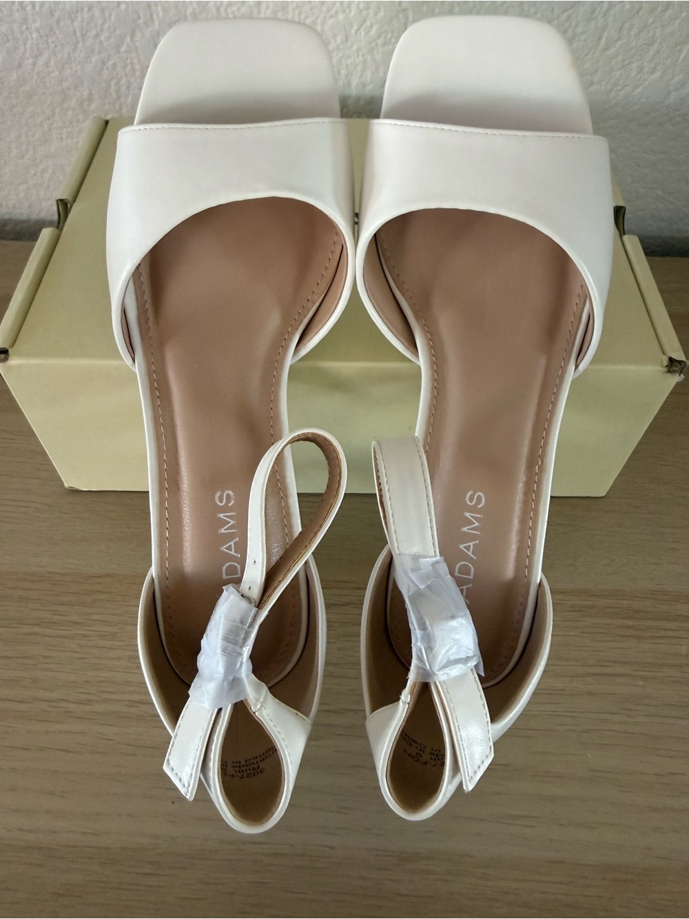 J Adams Cream Open-Toe Ankle-Strap Block Heel Sandals